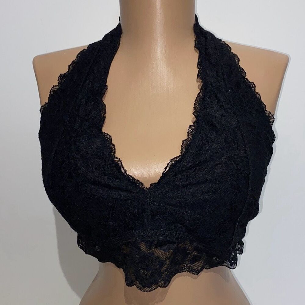 Gilly Hicks Women's Lace Floral Halter Padded Bralette Black Size XL